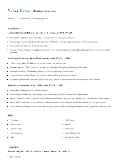 Marketing Professional Resume