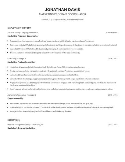 Marketing Program Coordinator Resume