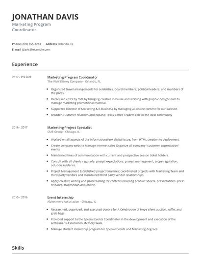 Marketing Program Coordinator Resume