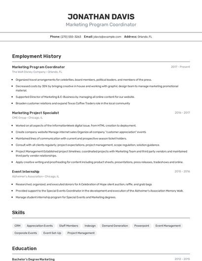 Marketing Program Coordinator Resume