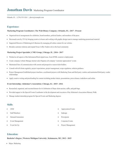 Marketing Program Coordinator Resume