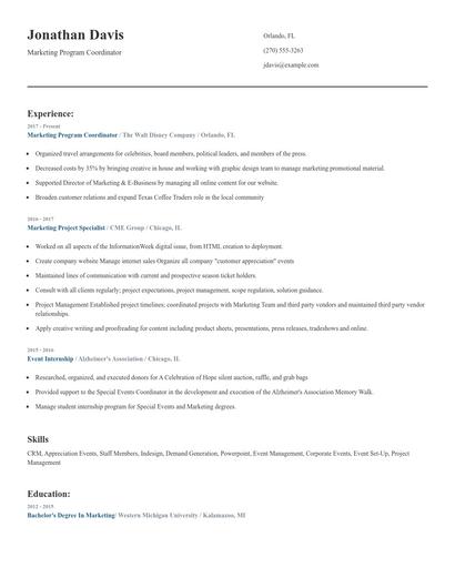 Marketing Program Coordinator Resume