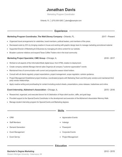 Marketing Program Coordinator Resume
