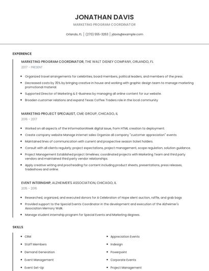 Marketing Program Coordinator Resume