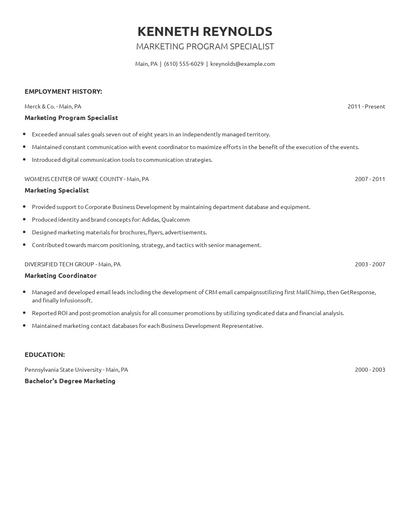 Marketing Program Specialist Resume