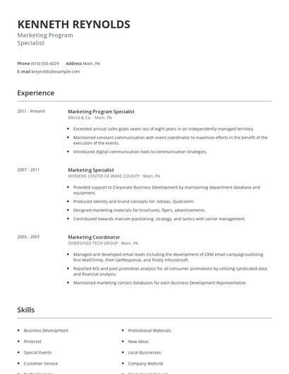 Marketing Program Specialist Resume