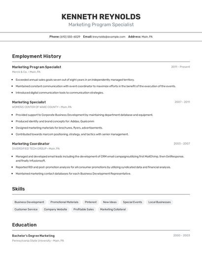 Marketing Program Specialist Resume