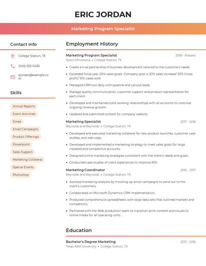 Marketing Program Specialist Resume