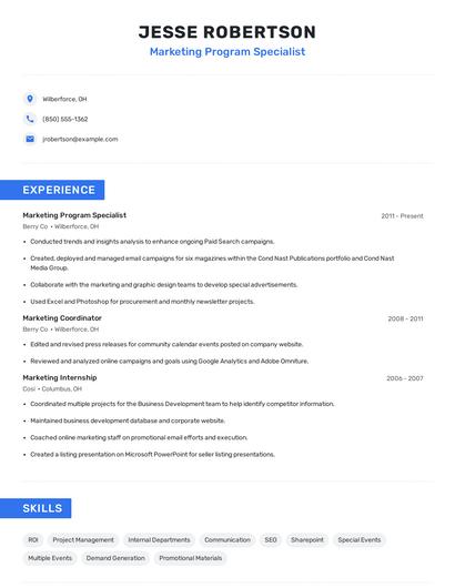 Marketing Program Specialist Resume