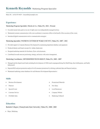 Marketing Program Specialist Resume
