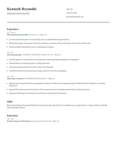 Marketing Program Specialist Resume