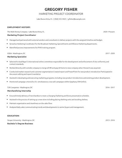 Marketing Project Coordinator Resume
