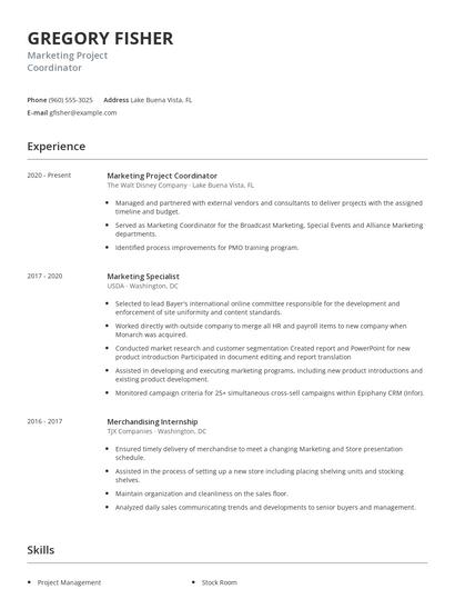 Marketing Project Coordinator Resume