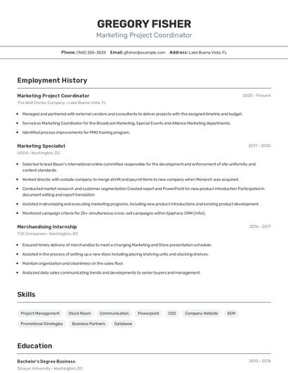 Marketing Project Coordinator Resume