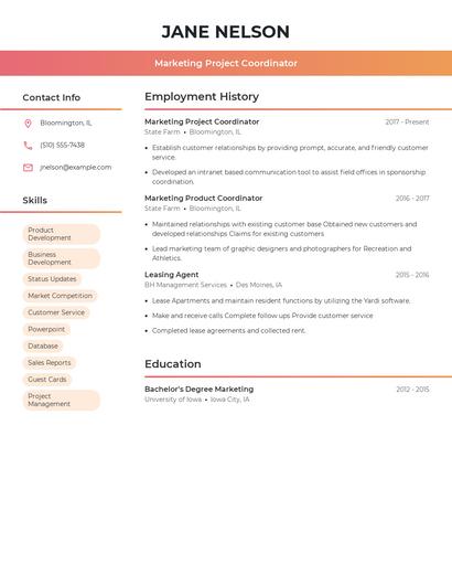 Marketing Project Coordinator Resume