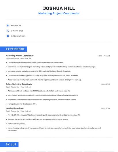 Marketing Project Coordinator Resume