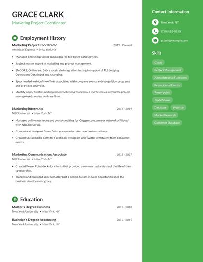 Marketing Project Coordinator Resume