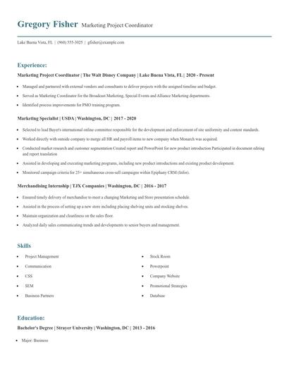 Marketing Project Coordinator Resume