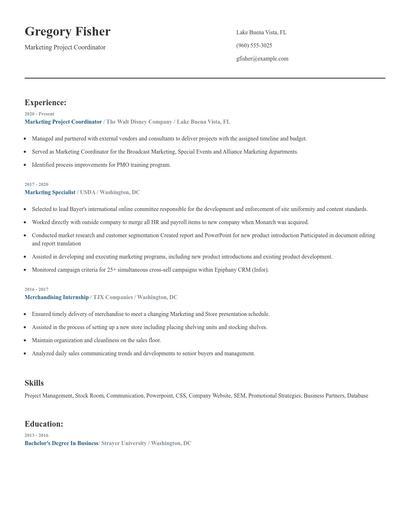Marketing Project Coordinator Resume