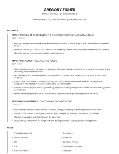 Marketing Project Coordinator Resume