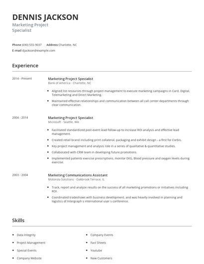 Marketing Project Specialist Resume