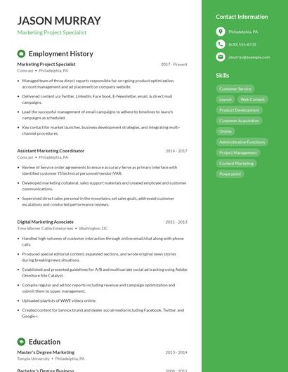 Marketing Project Specialist Resume