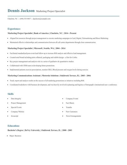 Marketing Project Specialist Resume