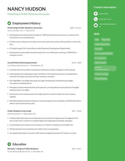 Marketing & Public Relations Associate Resume