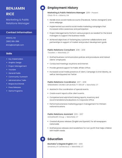Marketing & Public Relations Manager Resume