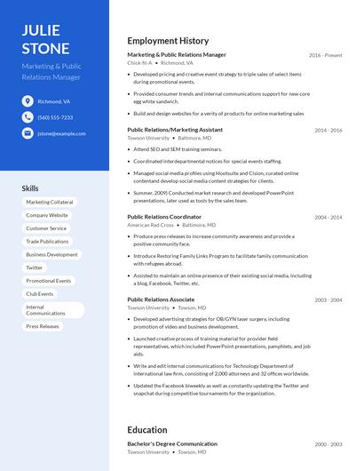 Marketing & Public Relations Manager Resume