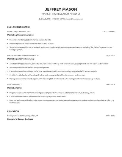 Marketing Research Analyst Resume