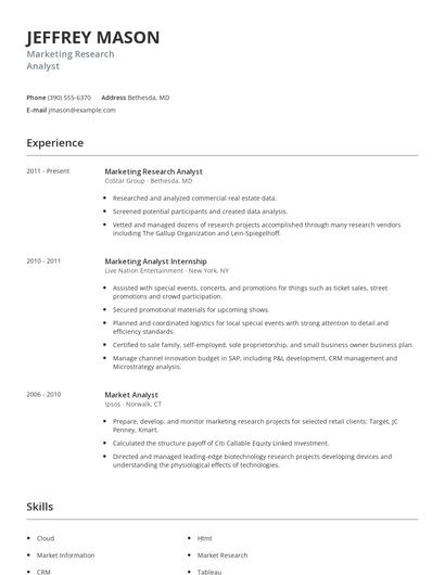 Marketing Research Analyst Resume