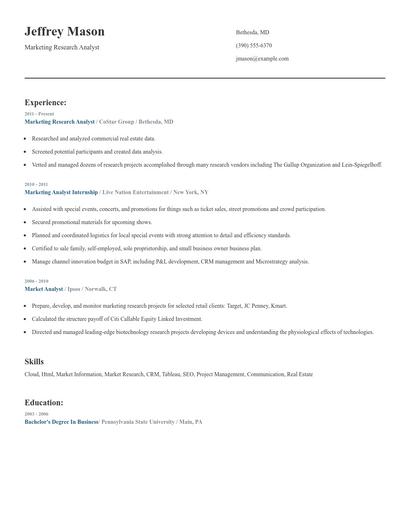 Marketing Research Analyst Resume