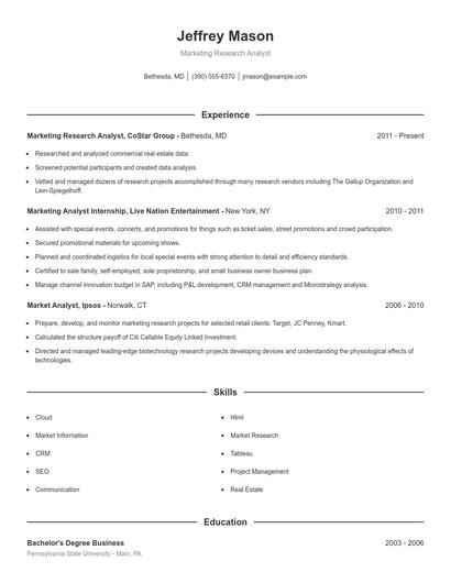 Marketing Research Analyst Resume
