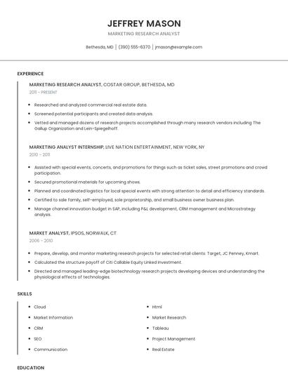 Marketing Research Analyst Resume