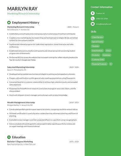 Marketing Research Internship Resume
