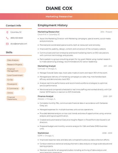 Marketing Researcher Resume