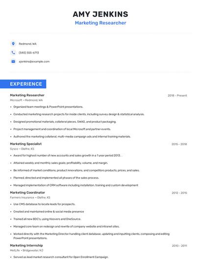 Marketing Researcher Resume