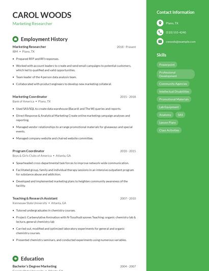 Marketing Researcher Resume