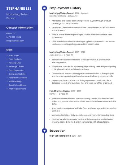 Marketing/Sales Person Resume