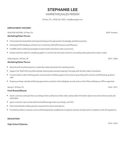 Marketing/Sales Person Resume