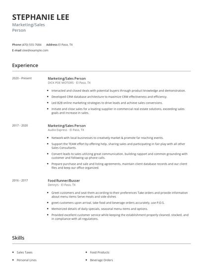 Marketing/Sales Person Resume