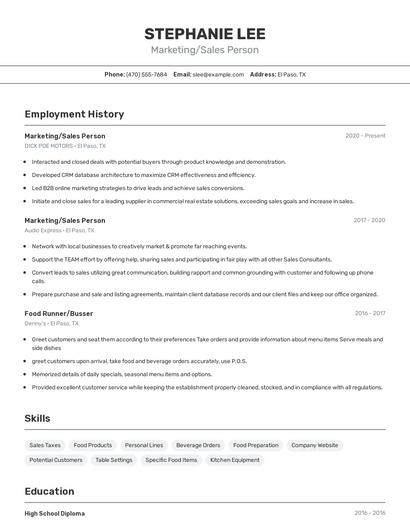 Marketing/Sales Person Resume