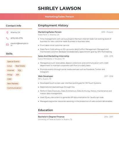 Marketing/Sales Person Resume