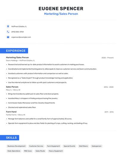 Marketing/Sales Person Resume