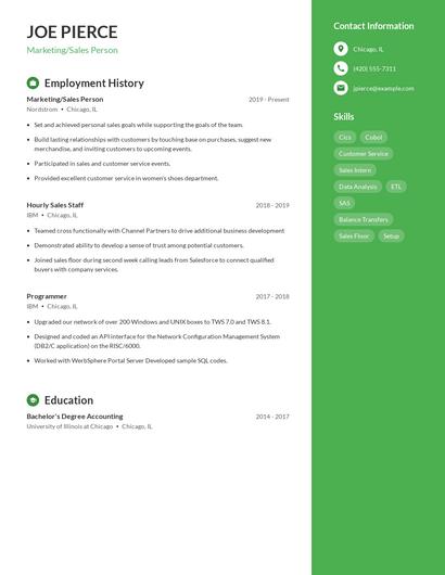 Marketing/Sales Person Resume