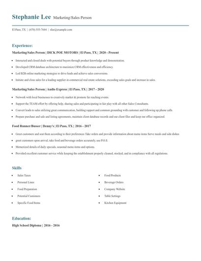 Marketing/Sales Person Resume