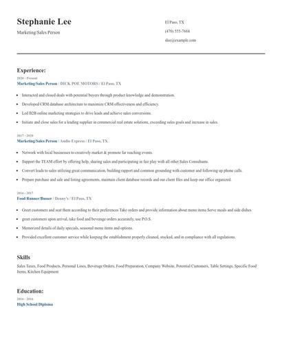 Marketing/Sales Person Resume