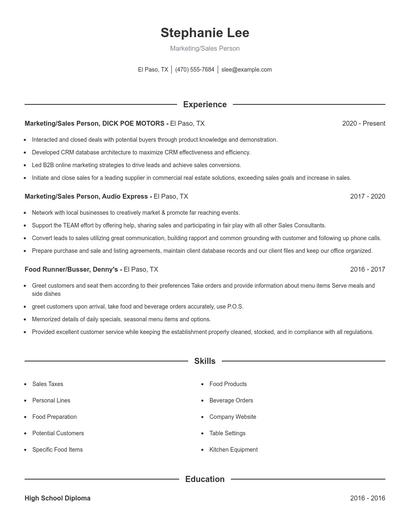 Marketing/Sales Person Resume