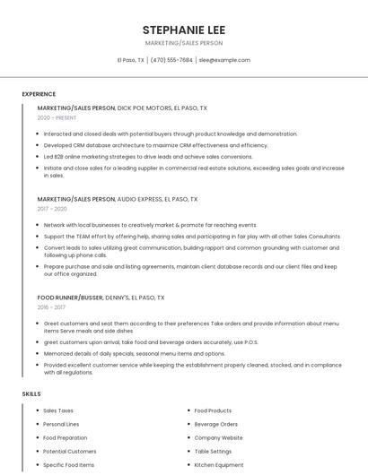 Marketing/Sales Person Resume